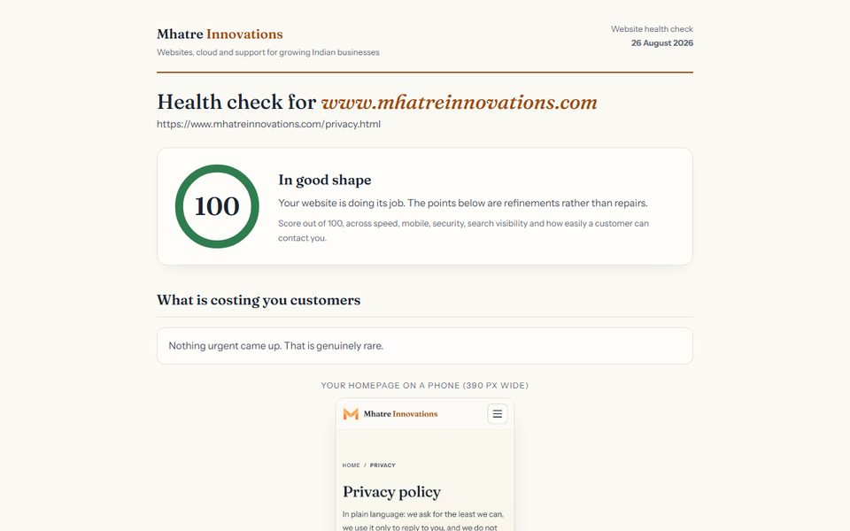 Website health check report